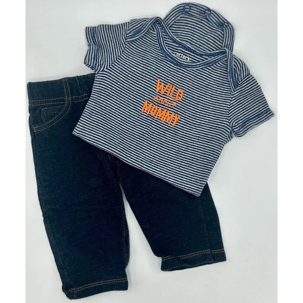 Carter’s Mommy Set Size 9 Month Wild About Mommy Blue White Denim (782)